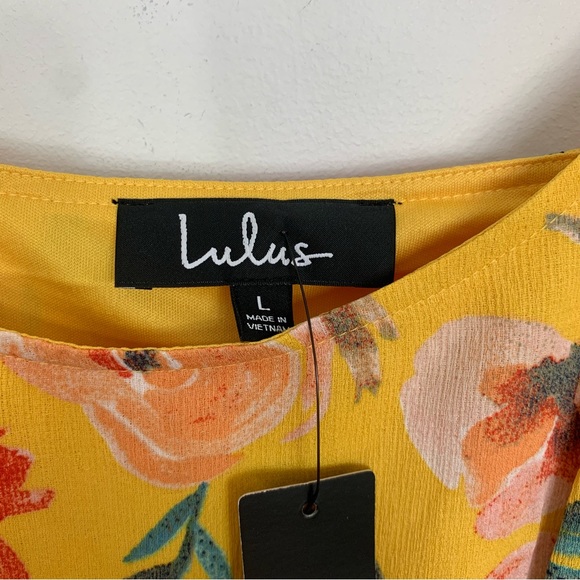 NWT Lulu’s Zinnia Mustard Yellow Floral Print High Low Maxi Dress Large - Picture 3 of 15